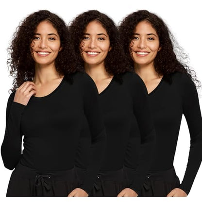 COZYFIT 3 Pack Underscrub Long Sleeve Women, Scrubs Undershirts, Crew Neck - color: Black, size: Large