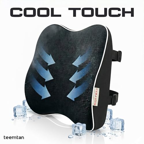 Milkyway Back Support for Office Chair, Memory Foam Lumbar Support Pillow with Cooling Breathable Cover, Adjustable Strap and Extra Extension Strap, for Car Seat, Home, Gaming, Black