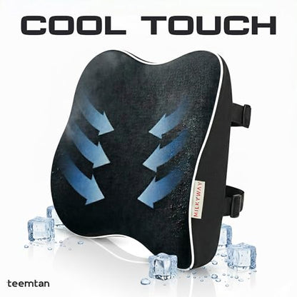 Milkyway Back Support for Office Chair, Memory Foam Lumbar Support Pillow with Cooling Breathable Cover, Adjustable Strap and Extra Extension Strap, for Car Seat, Home, Gaming, Black