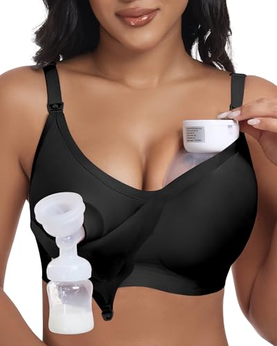 As Fairy Wireless Seamless Pumping Bra Hands Free Nursing Bra Wirefree Comfort Wearable Breast Pump Brass - color: Black, size: Medium Plus