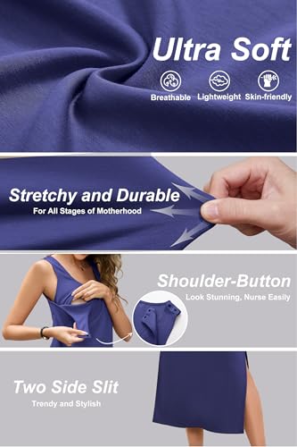 OUGES Womens 2026 Summer Maternity Nursing Dress Split Midi Sleeveless Breastfeeding Dress Scoop Neck Pregnancy Clothes - color: Navy, size: X-Large