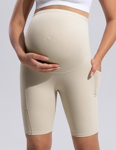POSHDIVAH Creamluxe Maternity Biker Shorts with Pockets 6"/8" - color: Light Apricot, size: Medium