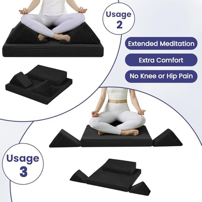 Meditation Cushion, Meditation Mat with Knee Support, Beige - color: Black, size: 24X24X2 Inch