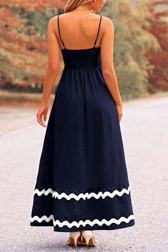 PRETTYGARDEN Women's Summer Spaghetti Strap Boho Maxi Dress - color: Dark Blue, size: Large