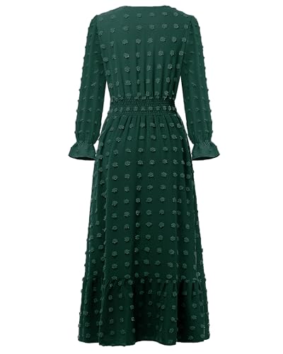 CzzzyL Women Nursing Boho Maxi Dress Swiss Dot Smocked with Pockets - color: Deepgreen, size: Medium