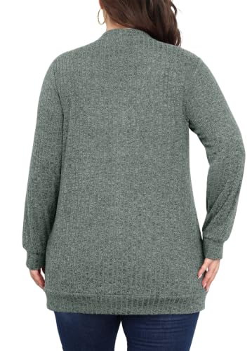 Lastshe Women Plus Size Cardigan Fall Thin Sweaters with Pockets 1X-5X - color: Blue Green, size: 4X