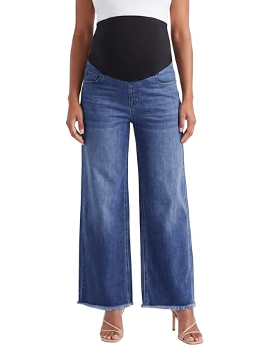 Maternity Jeans Wide Leg Baggy Denim Pants - color: Deep Dark Blue, size: X-Large