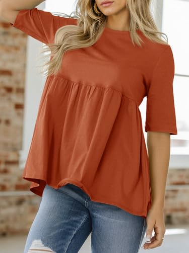 Cicy Bell Womens Babydoll Tops Plus Size Tunic Summer Flowy Peplum Shirts - color: Brick Red, size: Medium
