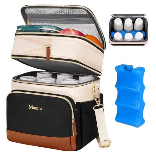 Mancro Expandable Breast Milk Cooler Travel Bag with Ice Pack - color: Beige