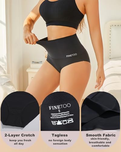 FINETOO Tummy Control Underwear Shapewear for Women Seamless High Waisted Panties Moderate Control Briefs S-3XL - color: B-2pack, size: Medium