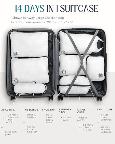 TRIPPED Travel Gear Large Compression Packing Cubes 7-Piece Set for Travel - color: White/Grey