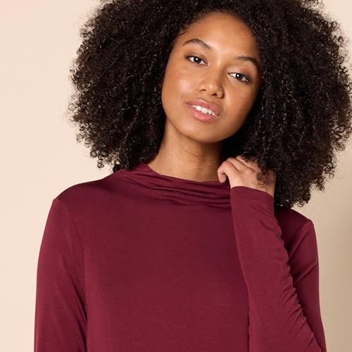 Amazon Essentials Women's Jersey Long-Sleeve Mock Neck Swing Tunic Top, Relaxed Fit Pullover - color: Dark Burgundy, size: Large