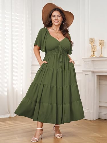 Plus Size Casual Summer Boho Maxi Long Dresses for Curvy Women - color: Green, size: 4X-Large Plus