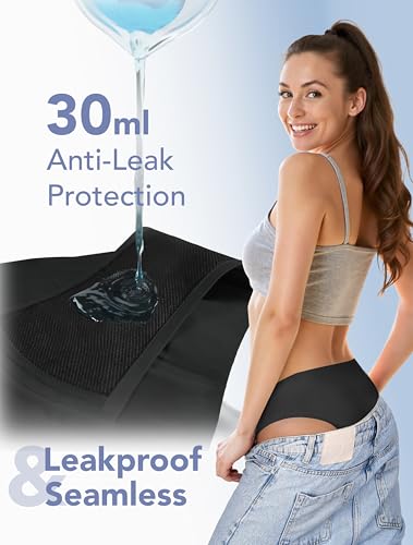 TIICHOO Period Underwear for Women Seamless Leakproof Bikini 5 Pack - color: Black, size: Large