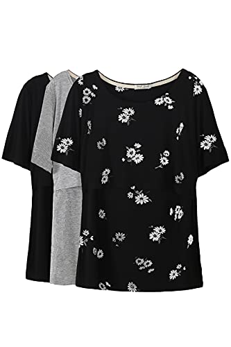 Smallshow Women's Maternity Nursing Tops Short Sleeve Breastfeeding Clothes - color: Black-light Grey-svp121(3 Pack), size: X-Large