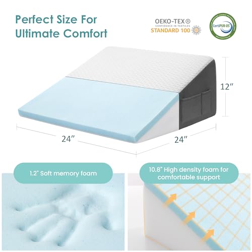 Cozymaker 12-inch Bed Wedge Pillow for Sleeping Back Support Pain Relief - size: Triangle Wedge 24*24*12 inch