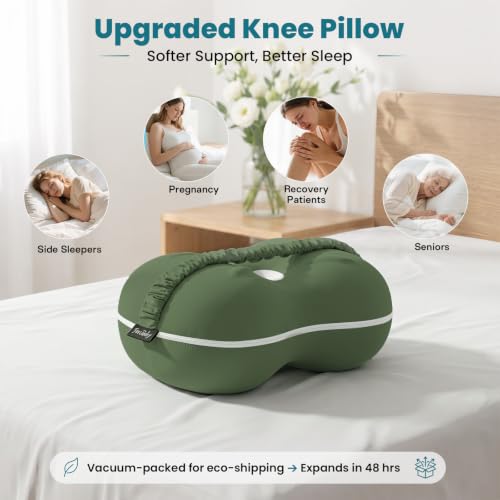 Knee Pillow for Side Sleepers, Memory Foam Leg Pillow, Green - color: Green