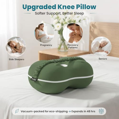 Knee Pillow for Side Sleepers, Memory Foam Leg Pillow, Green - color: Green