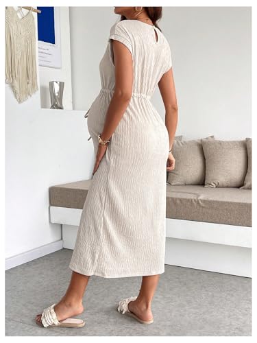 OYOANGLE Women's Maternity Summer Casual Short Sleeve Long Midi Dress - color: Apricot, size: Medium