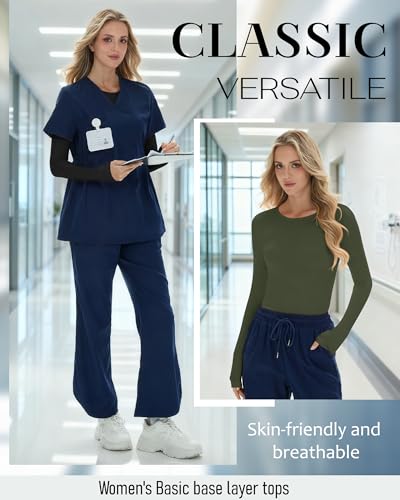 3 Pack Womens Long Sleeve Underscrub Shirts - color: Black, Dark Gray, Army Green, size: XX-Large