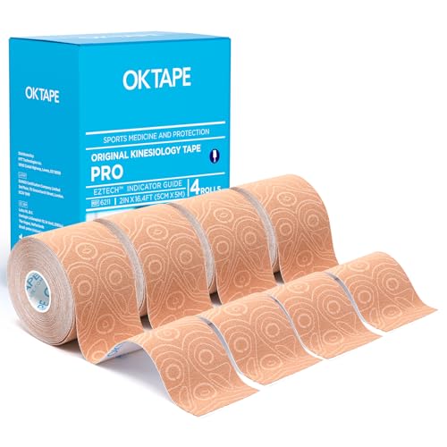 OK TAPE PRO Kinesiology Tape Uncut Roll Bulk, Elastic Physical Therapy Tape - color: Beige, size: 4 pack