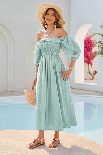 R.Vivimos Women Summer Cotton A Line Flowy Long Dresses - color: Green-1, size: X-Large