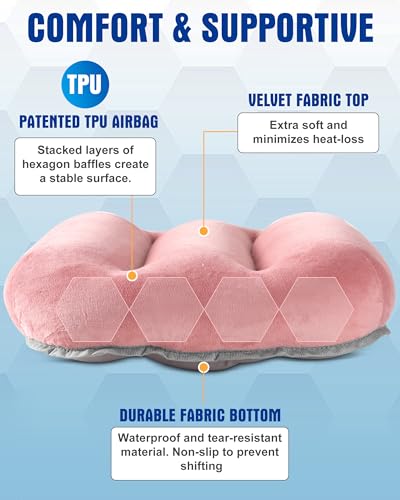 Inflatable Camping Pillow – Ultralight Compact Travel Pillow, Picnic-Pink - color: Pink