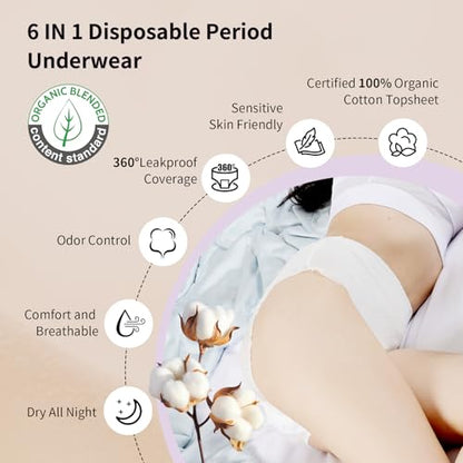 Organic Cotton Disposable Period Underwear, Zero Leak, S/M, 24CT - size: S/M