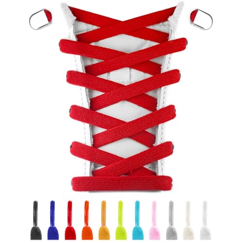 UamGlsob Elastic Flat No Tie Shoe Laces for Kids and Adults Sneakers - color: Red-1