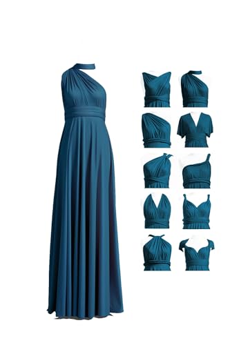 72styles Maxi Infinity Dress for Bridesmaids, Convertible Multi-Way Wrap - color: Teal Blue, size: One Size Plus