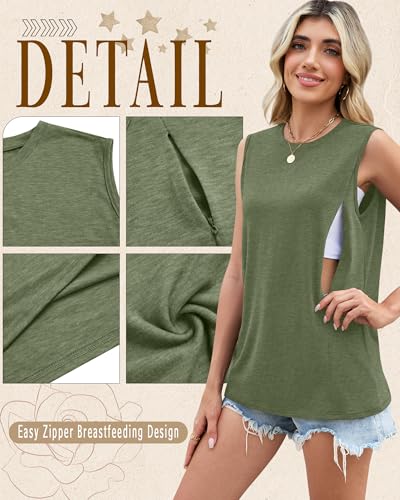 3 Pack Women's Nursing Tank Tops - color: Ginger Yellow, Sage Green, Cream, size: Medium