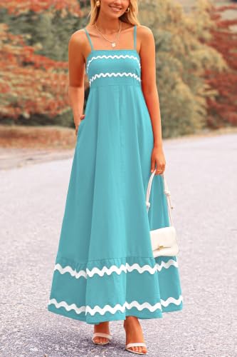 PRETTYGARDEN Women's Summer Spaghetti Strap Boho Maxi Dress - color: Aqua Green, size: Medium