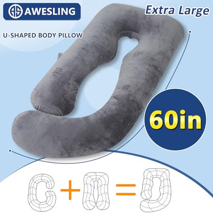 Shredded Memory Foam U Shaped Pregnancy Pillow with Cover - color: Pink