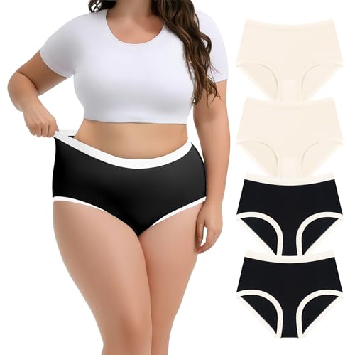 Lastshe Womens Plus Size Seamless Underwear High Waisted Ladies Panty Full Coverage Comfortable Briefs 4 Pack - color: Multi2 (4 Pack), size: 1X