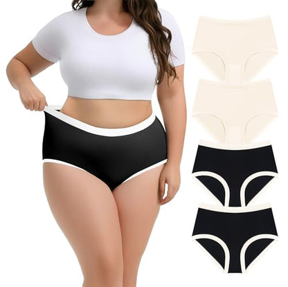 Lastshe Womens Plus Size Seamless Underwear High Waisted Ladies Panty Full Coverage Comfortable Briefs 4 Pack - color: Multi2 (4 Pack), size: 1X