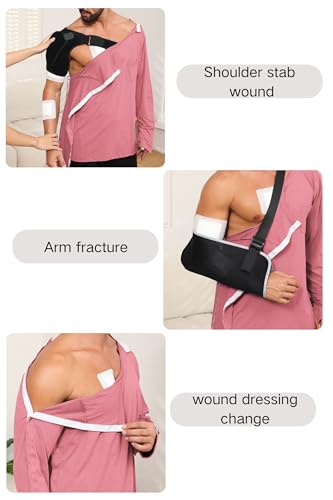 Post Shoulder Surgery Shirt, Comfy Wear After Surgery Shirts, Full Open Side Snap Chemo & Dialysis - color: Pink-l, size: Medium