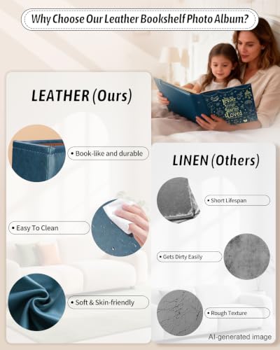 Leather Baby Scrapbook Album, Baby Memory Keepsake for New Moms & Dads - color: Blue