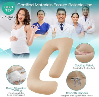 Cooling Pregnancy Pillows for Sleeping, 65'' Full Body Pillow, Beige - color: Beige, size: 65 Inch