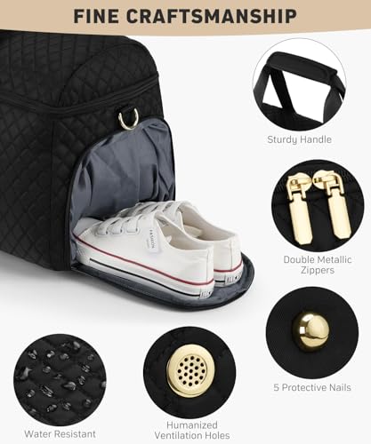 Large Travel Weekender Bags for Women: Overnight Bag with Shoe Compartment - color: 1-Black, size: Large