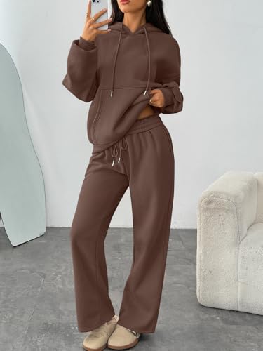 Trendy Queen Womens 2 Piece Lounge Sweat Sets Matching Sweatsuits - color: Chocolate Brown, size: X-Large