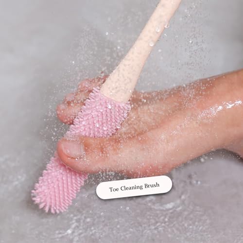 Toe Cleaning Brush with 15.7" Long Handle, Foot Scrubber in Shower - color: Grey