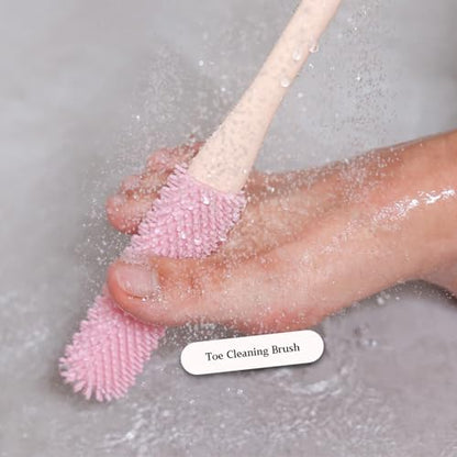 Toe Cleaning Brush with 15.7" Long Handle, Foot Scrubber in Shower - color: Grey