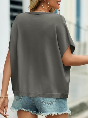 Saodimallsu Womens Fall Short Sleeve Cardigans Sweater Oversized Tops - color: Dark Gray, size: X-Large