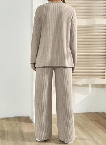 BLENCOT Maternity Lounge Set 2 Piece Long Sleeve Top and Pants with Pockets - color: Apricot, size: Medium