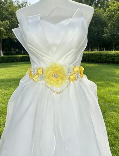Handmade Baby Shower Sash Pearls Maternity Sash Flower Belt - color: Yellow
