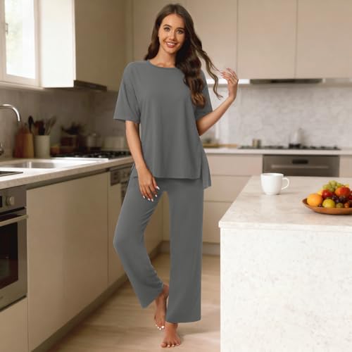 Netsmile Lounge Sets for Women Fall Pajamas 2 Piece Pjs Postpartum Outfits - color: Grey, size: X-Large