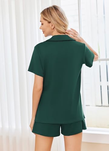 Ekouaer Womens Pajamas Set 2 Pack Button Down Summer Short Sleeve Pjs S-XXL - color: Deep Green/Army Green, size: XX-Large