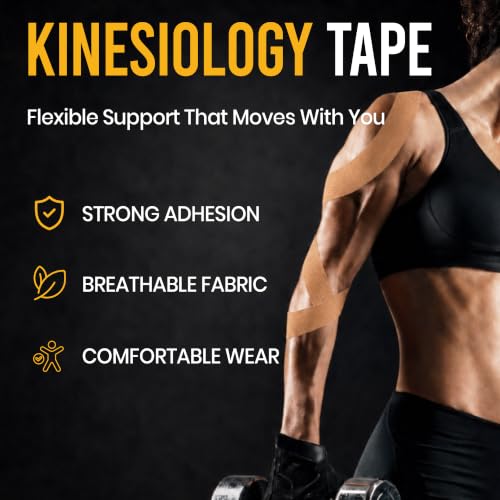Precut Kinesiology Tape w/Tin, 40 Strips, 2"×10", Caramel - color: Caramel