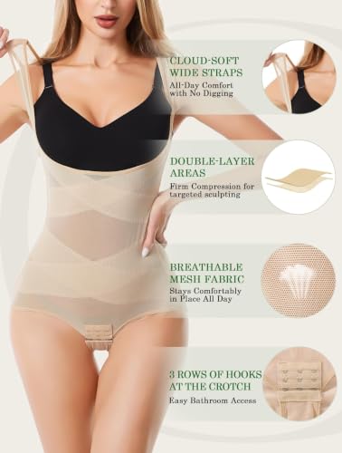Shapewear Bodysuit for Women Tummy Control Stomach Body Shaper - color: Nude, size: Large