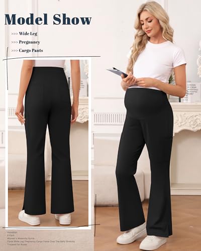 2 Pack Women's Maternity Wide Leg Cargo Scrub Pants - color: Black, size: Medium